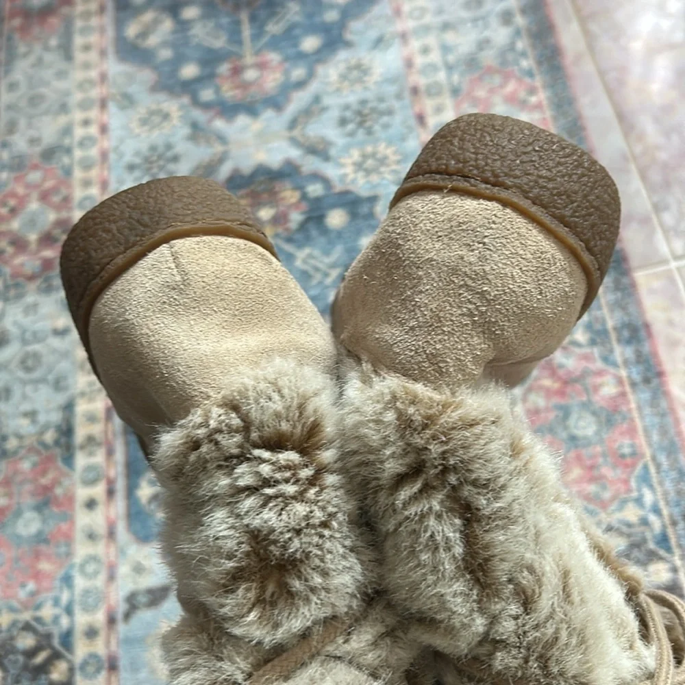 Sam Edelman Faux Fur Leather Suede Boots Neutral Warm Winter Size 7.5